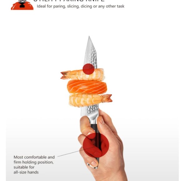 DAMASCUS STEEL "DUO" - VG10 STEEL - JAPANESE STYLE KNIVES w/ HAMMERED TEXTURE - Picture 14 of 14